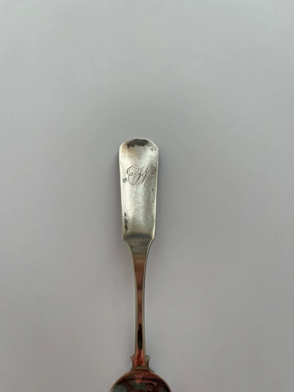 J. Osgood Coin Silver Antique Spoon, Early 1800s, Fiddle Pattern Monogramed
